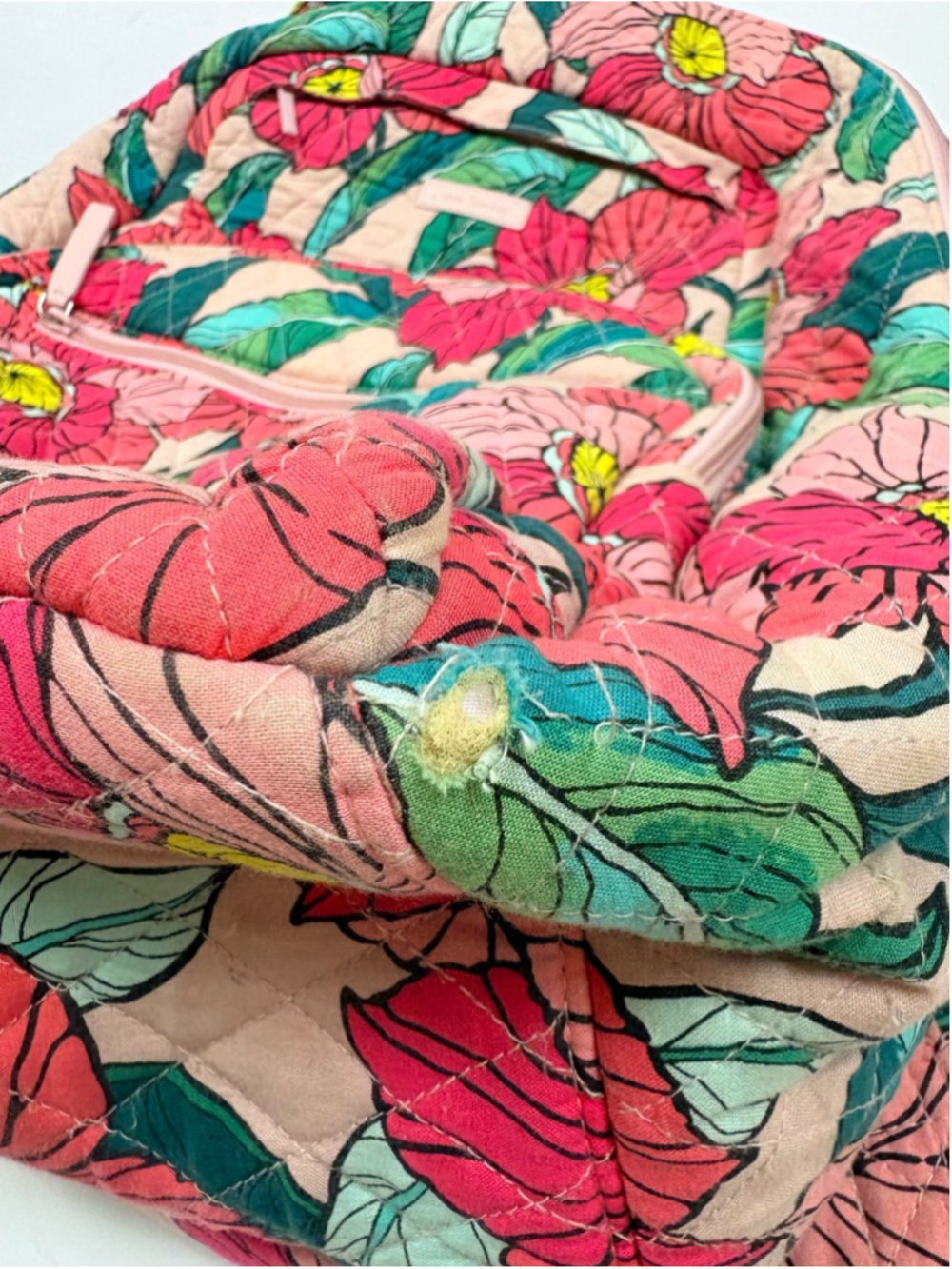 Vera Bradley Vintage Floral Quilted Campus Backpack Pink Green - Picture 16 of 16